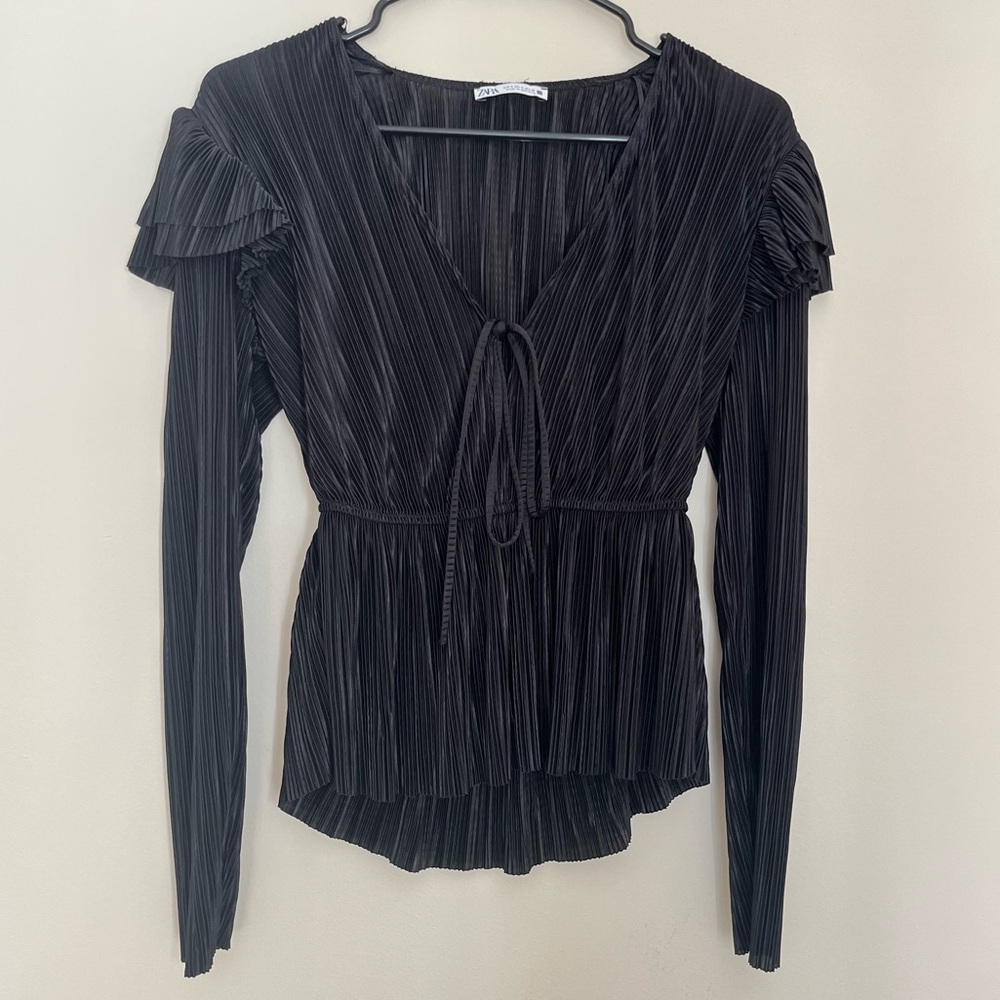 Zara Pleated Black Blouse